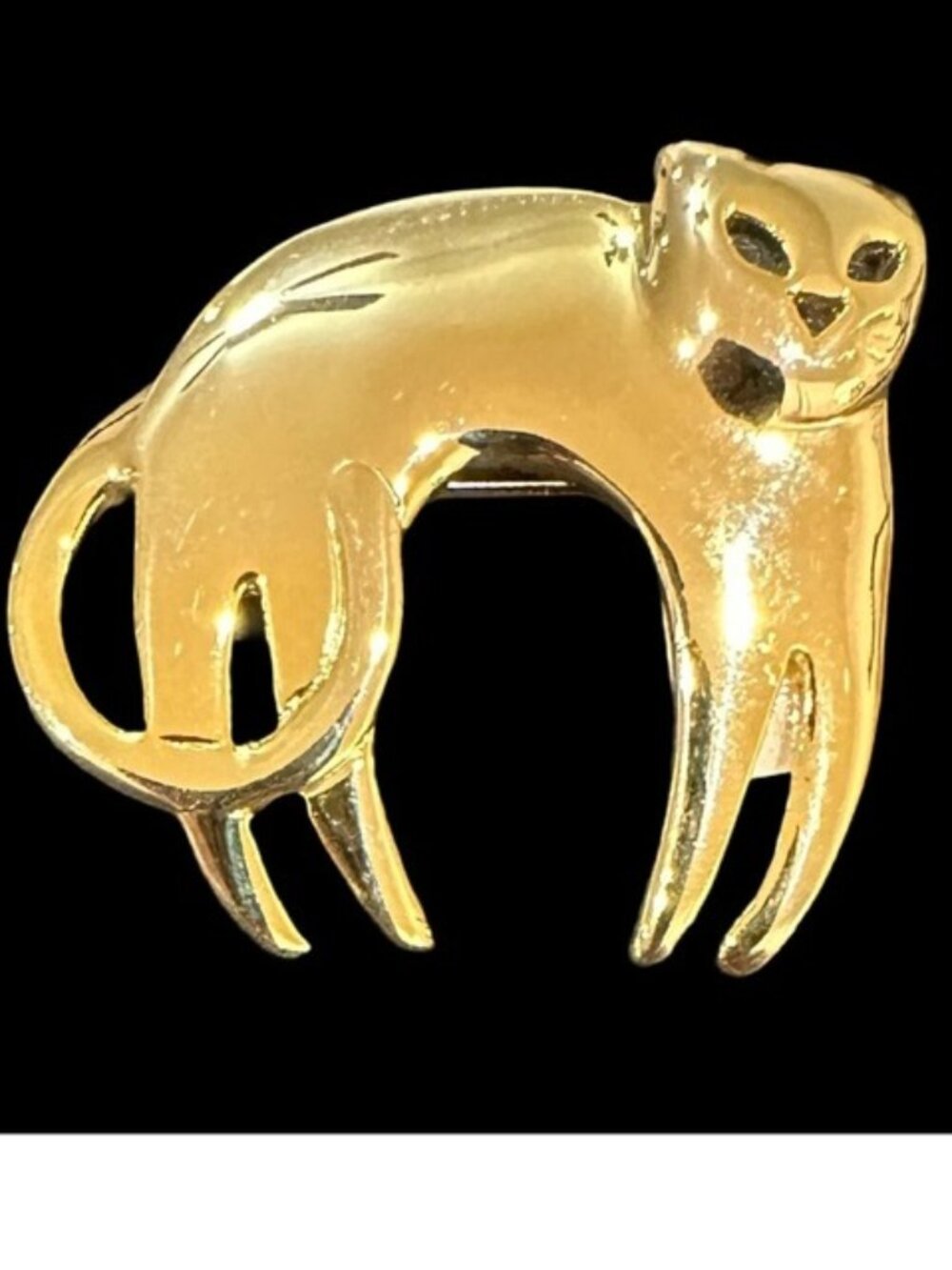 SFJ Signed Cat Brooch Gold Tone Vintage Costume Jewelry Gift Kitten